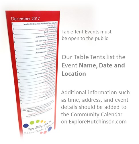 Quarter Table Tent - Calendar of Events