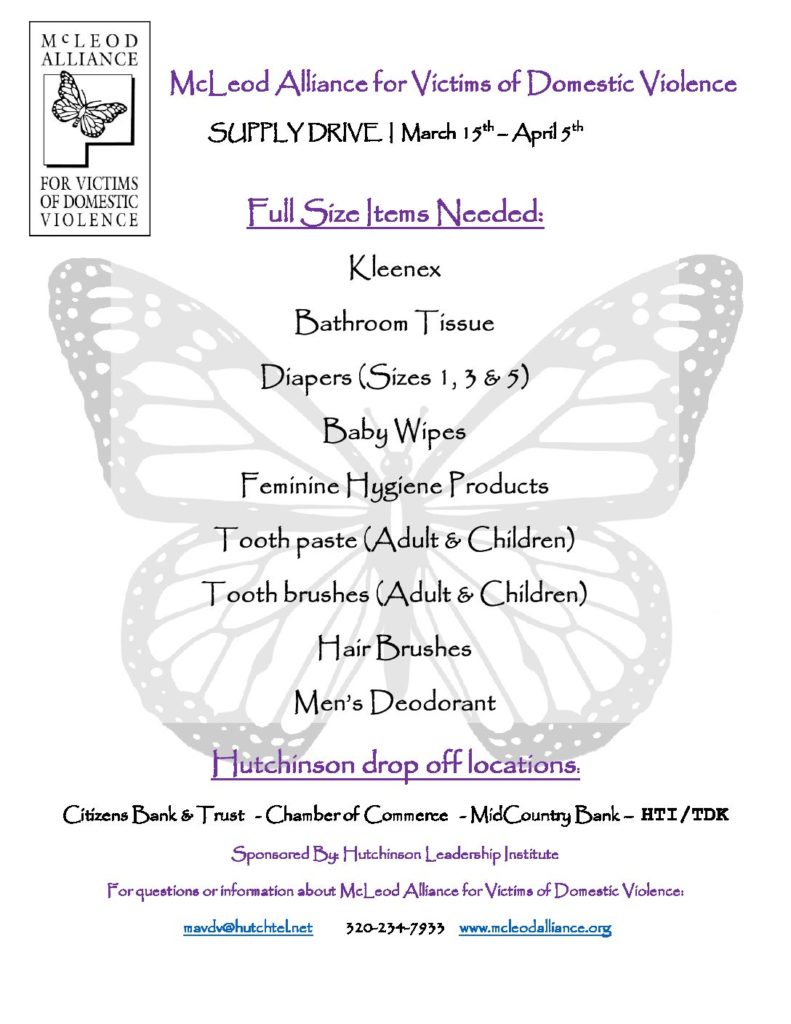 McLeod Alliance for Victims of Domestic Alliance Supply Drive March 15 - April 5 2018 pdf