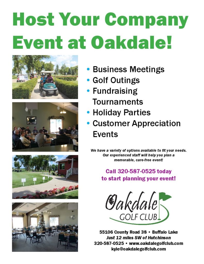 Oakdale Golf Club - call today to plan your next event. Call 320-587-0525 pdf