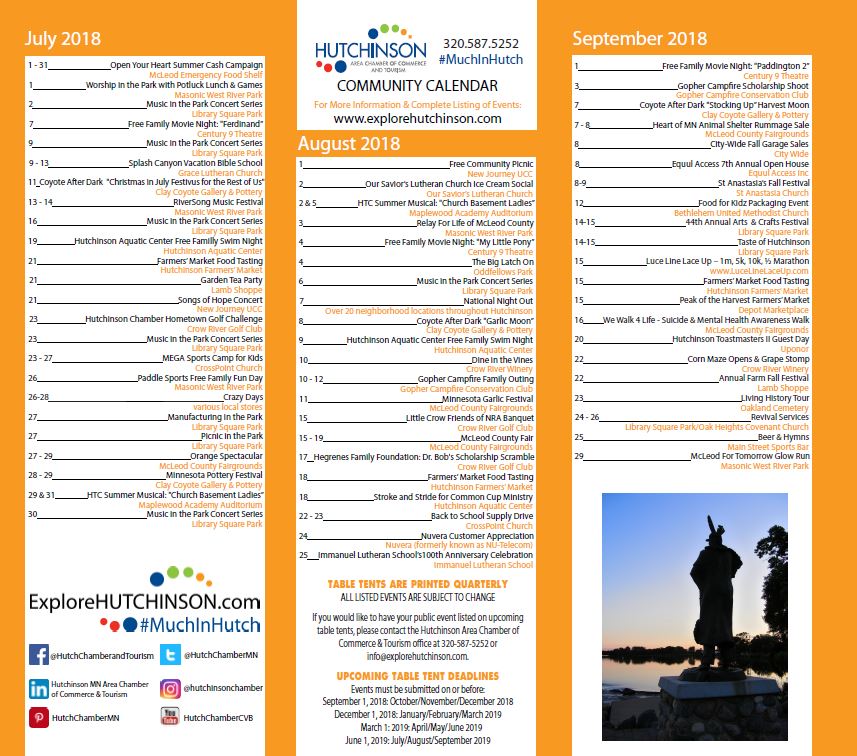 Chamber Table Tent for Quarter 3 2018 - Calendar of Events