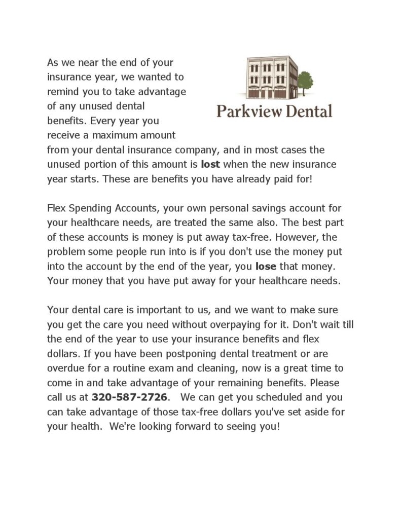 Parkview Dental Flex Spending Accounts advice flyer